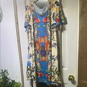 Floral Blue and Cream Midi Dress